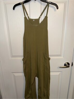 🌿 Olive Green Harem Jumpsuit Relaxed Oversized Boho Overalls | Medium 🌿